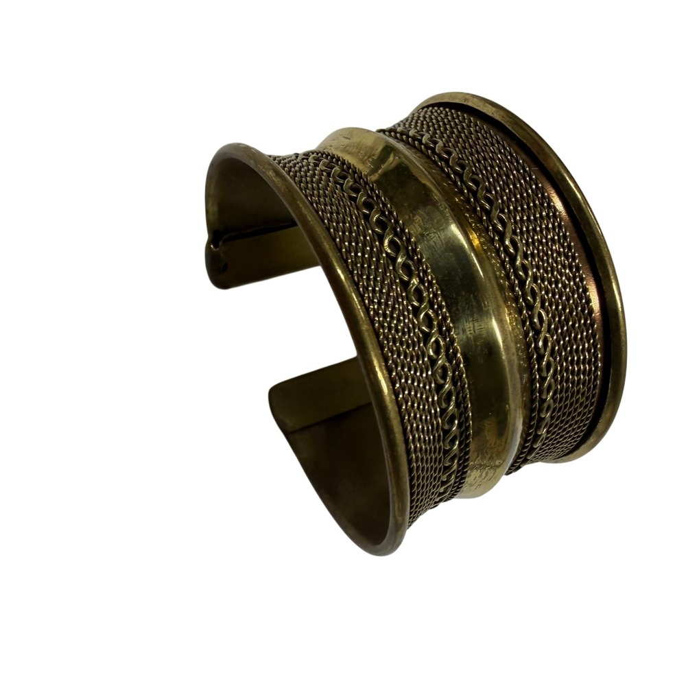 Vintage Brass Mesh Wide Cuff Bracelet